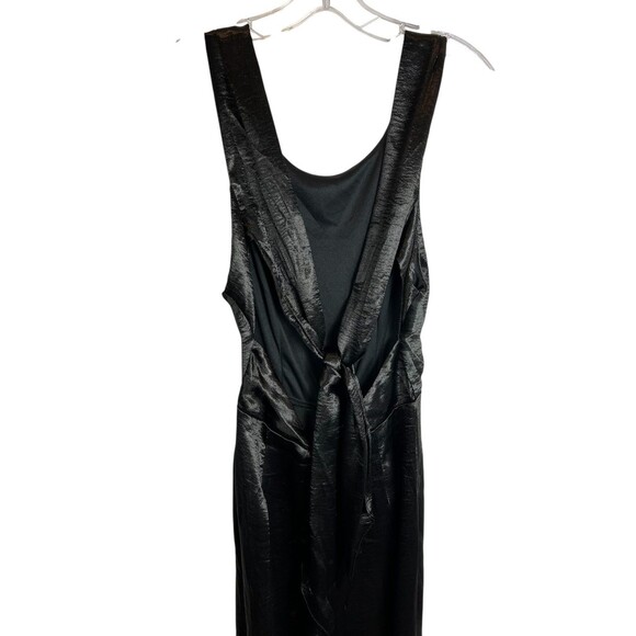 Lulus Joyful Blk Rippled Satin Tie-Back Jumpsuit  Size S  Going Out  Date Night - Picture 6 of 12